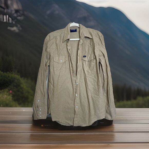 Wrangler Other - Wrangler Men’s Tan Western Shirt Sawtooth Pocket Pearl Snap Large Long Sleeve